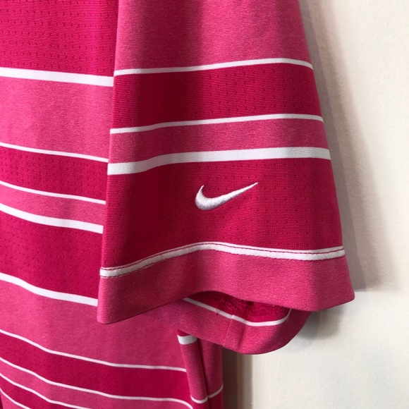 Nike Dri Fit Pink Striped Polo Sz M - Picture 9 of 9
